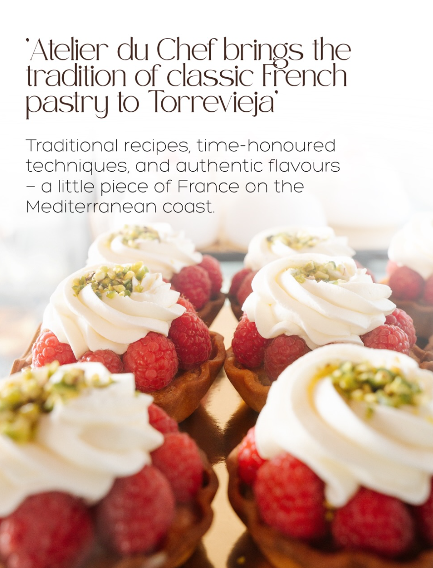 Tartaletas de frambuesa con crema y pistacho. Atelier du Chef trae la tradición de la pastelería francesa clásica a Torrevieja
